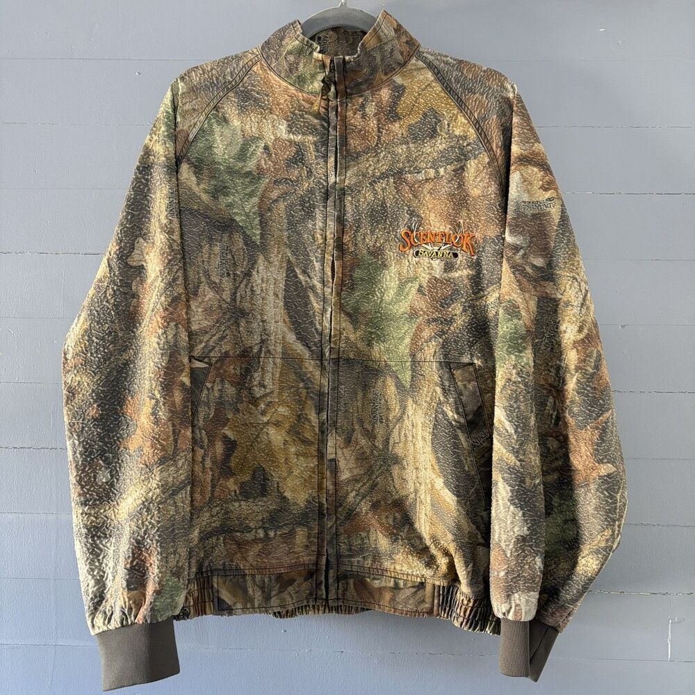 Scent-Lok Savanna Classic Full Zip Camo Light Jacket Mens Size L Textured